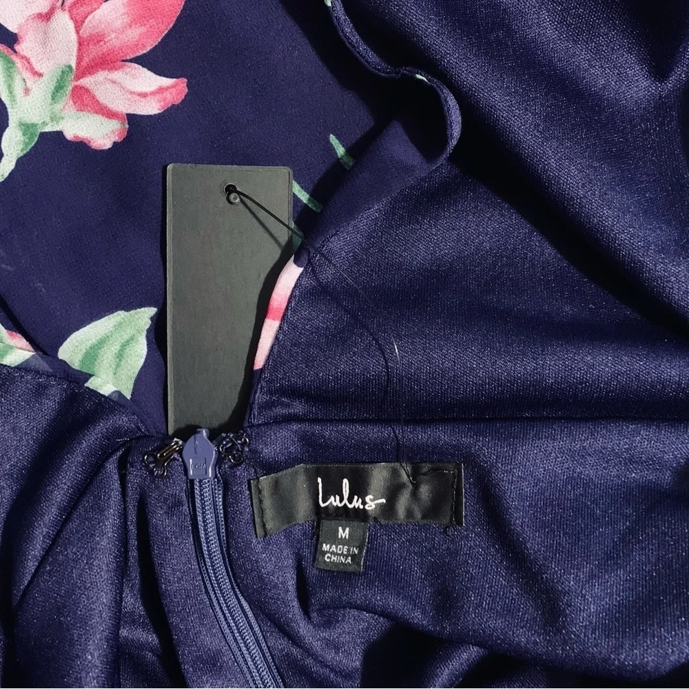 Lulu’s New V-Neck Sleeveless Navy Floral Print Maxi Prom Bridesmaid Dress Size M - Picture 10 of 16